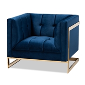 Baxton Studio Ambra Glam and Luxe Navy Blue Velvet Fabric Upholstered and Button Tufted Armchair with Gold-Tone Frame